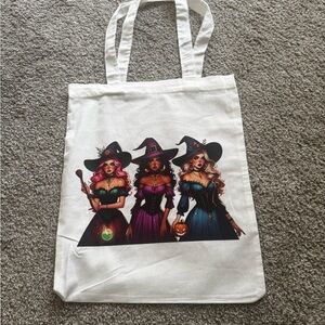 Stylish White Tote Bag with Witch Design